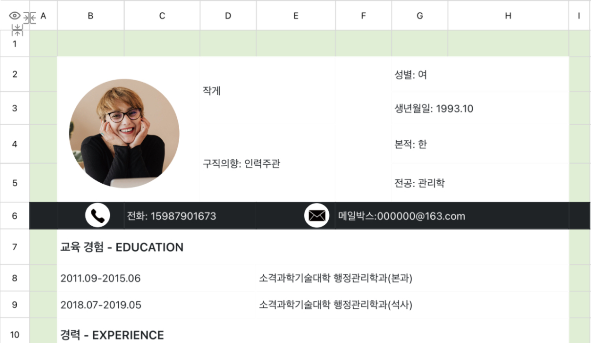 인사 행정 부서 이력서